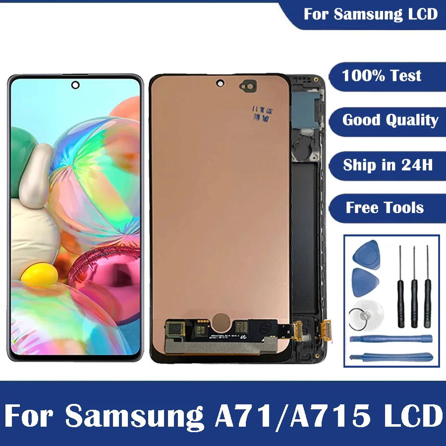 Super AMOLED For Samsung For Galaxy A71 A715 A715F A715FD LCD With Touch Screen Digitizer Sensor Glass Assembly Free Shipping