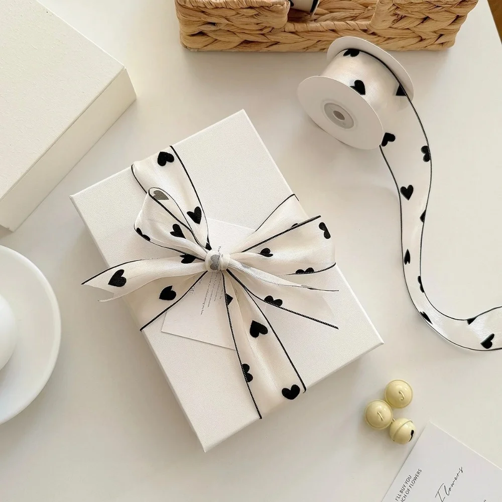 Retro Elegant 10 Yard Love Printed Ribbon Polyester Flocked DlY Ribbon Sewing Accessories Soft Silk Ribbon Packing Gifts