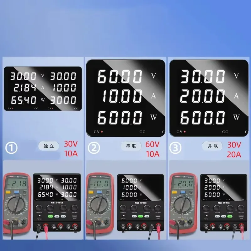SPS605-2KD 60 فولت 5A ثنائي القناة متغير تيار مستمر امدادات الطاقة الجهد المنظم إصلاح الكمبيوتر المحمول 4 أرقام العرض
