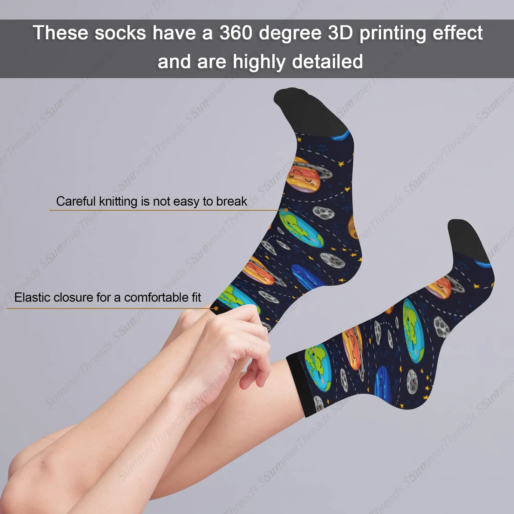 Space Planets Socks,Funny Crazy Solar System Socks Gift for Boys/Girls Unisex Novelty Casual Crew Socks