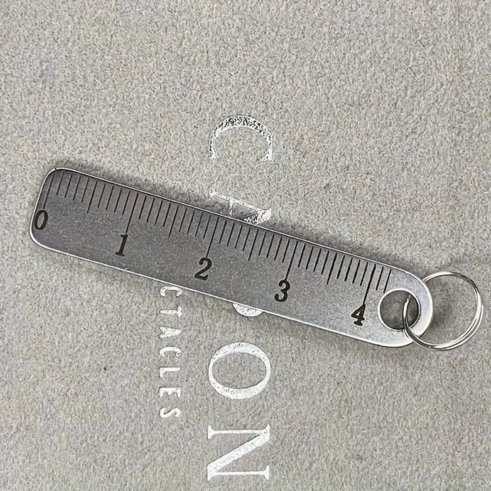 Portable Stainless Steel Mini Ruler Anti Lost Small Size Mini Straight Ruler Keychain Office Supplies