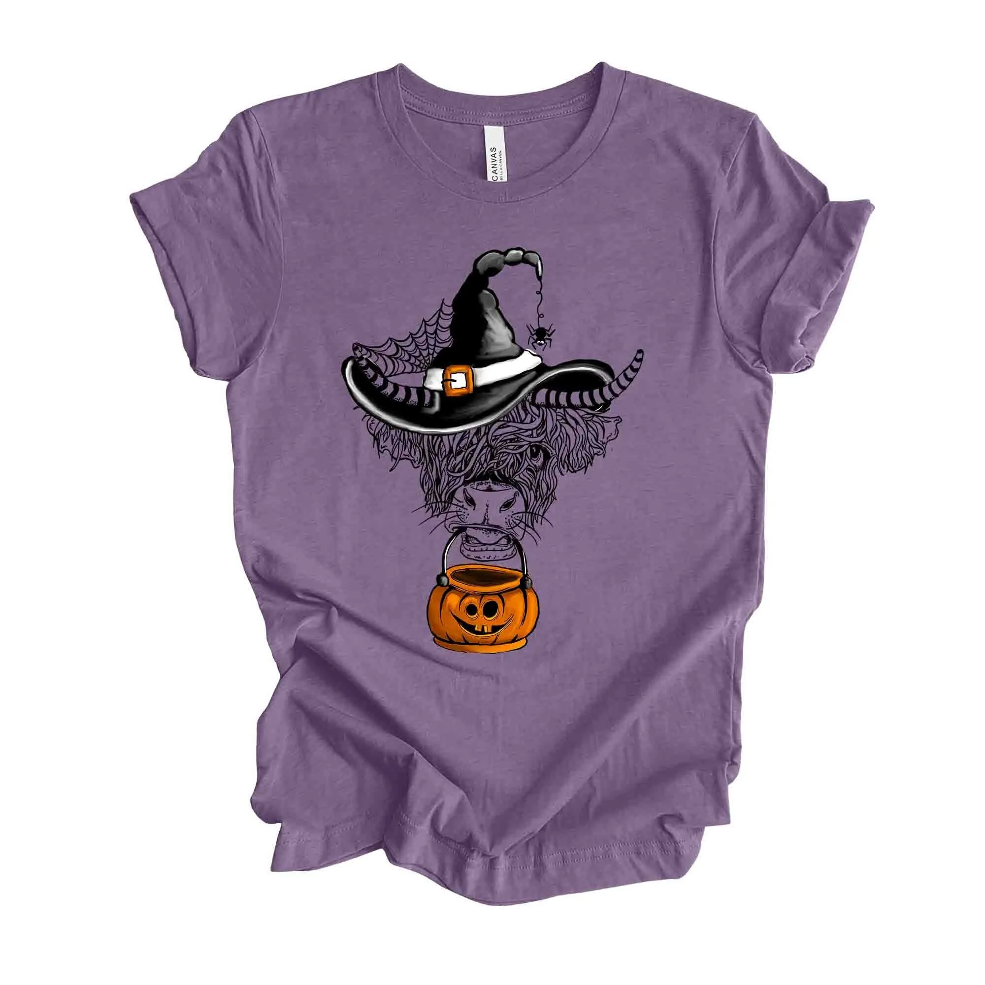 Fall T Shirt Super Cute Cow With Witch Hat And Trick Or Treat Pumpkin Design On Premium Unisex 3 Color Choices 3X 4X