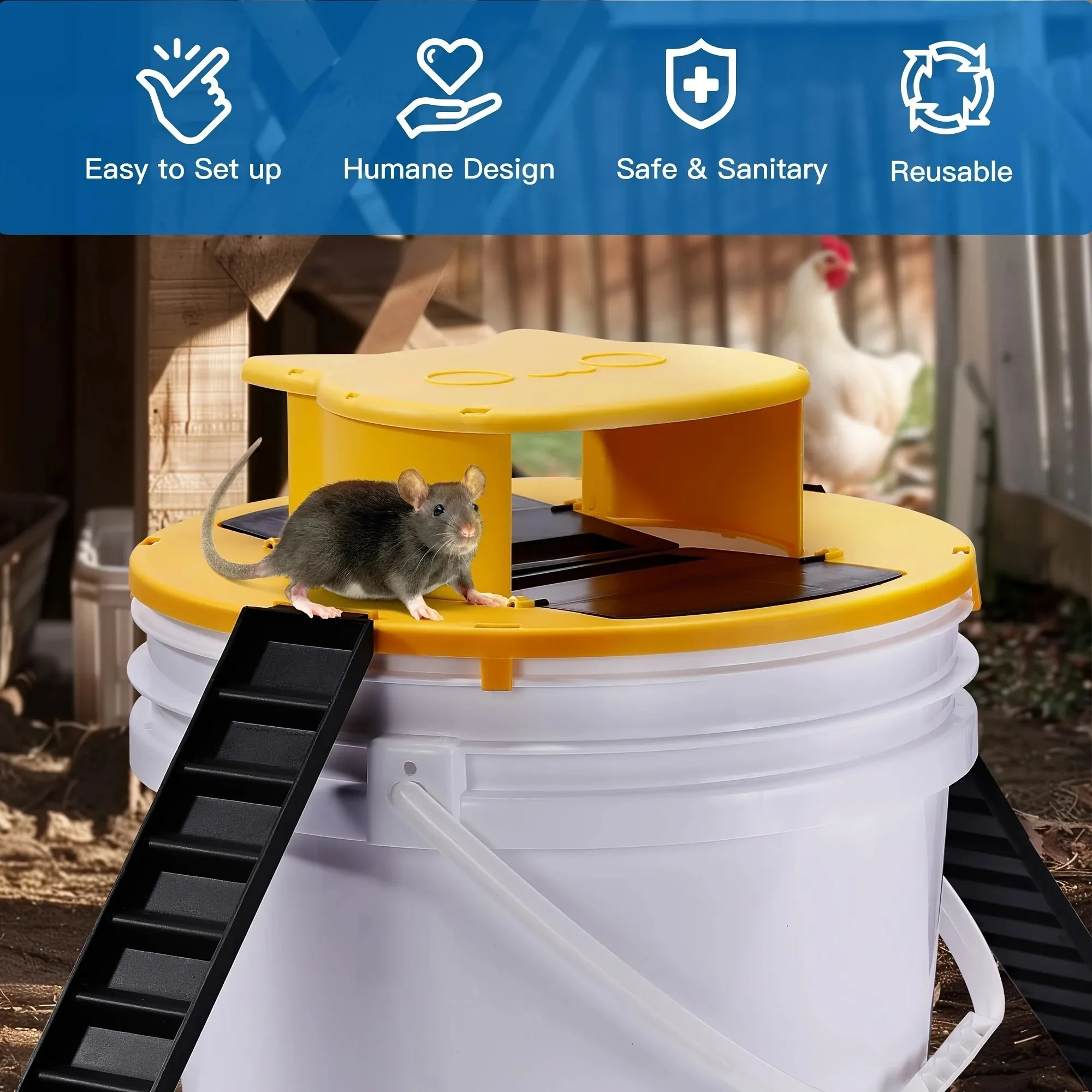 Slide Bucket Lid Rat Trap Flip Slide Mouse Trap Bucket Compatible Quick Effective Sanitary Safe Mousetrap Reusable