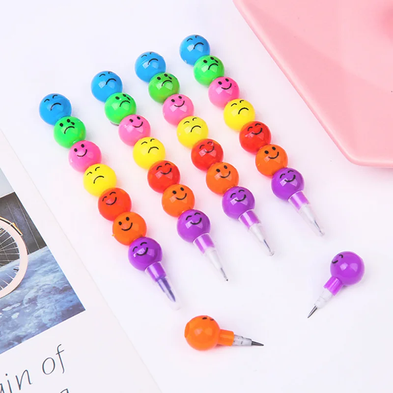 1/2/3/4Pcs 7 Color Smiley Face Pencil Art Supplies for Kids Pen Drawing Stationery Kawaii School Supplies Drawing