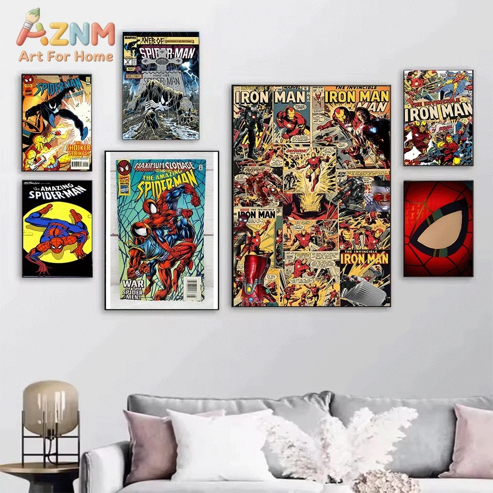 Spiderman Vintage City Comic Superhero Canvas Wall Art Poster Marvel Print Picture Home Bedroom Living Room Wall Decor Unframe