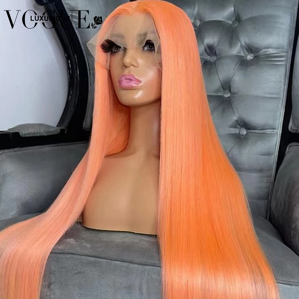 Light Orange Color Loose Body Wave Wigs Preplucked Brazilian Virgin Human Hair 13x4 Transparent Lace Front Wig Silky Straight