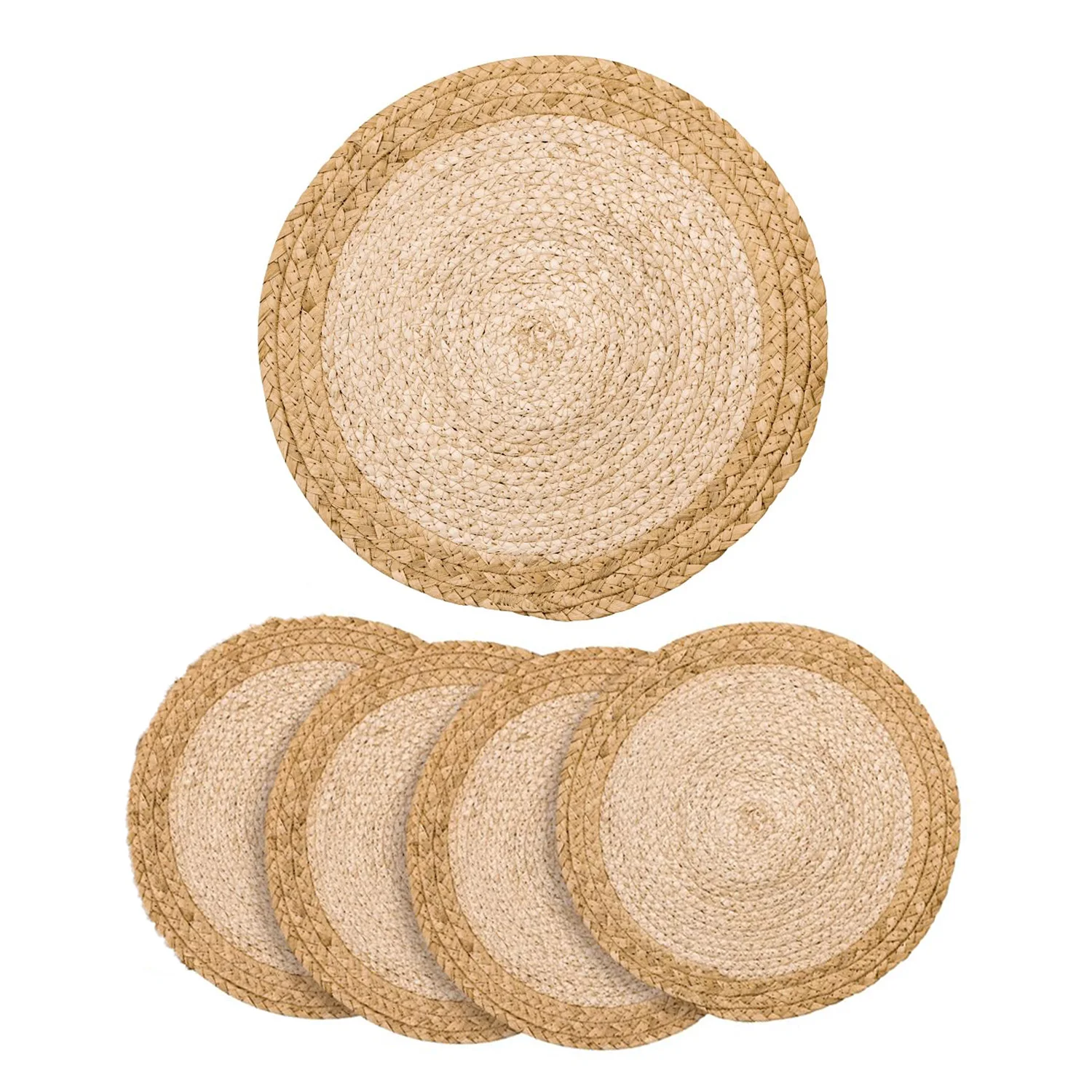 

Round Woven Placemats Plate Chargers,Boho Farmhouse Rustic Place Mats for Dinner Table,Rattan Wicker Braided Table Mats Set of 4
