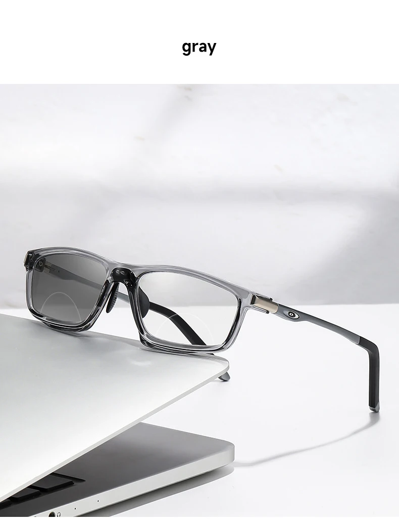 Anti-blau Licht Photochrome Bifokale Lesebrille Mann Frau Multifunktionale Lesebrille Aluminium Magnesium Sport Brillen – Detail 6