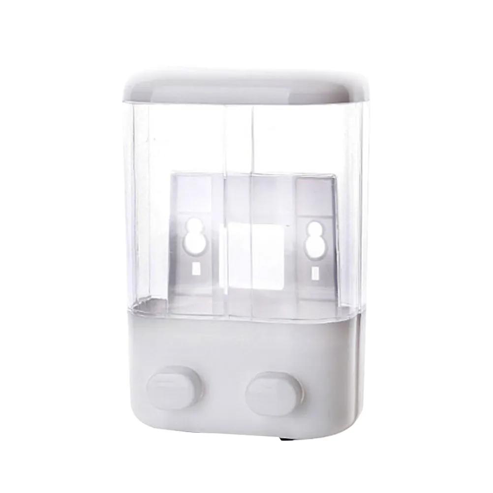 

Empty Plastic Wall-Mounted Suction Push Type 2 Chamber Refillable Liquid Soap Shampoo Shower Gel Dispenser Bathroom Hotel Soap