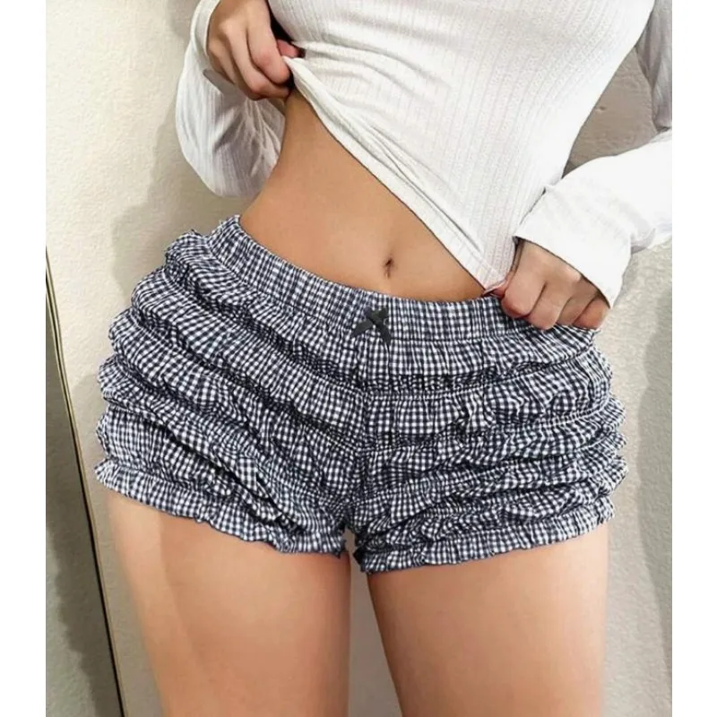 

Two Piece Sets Women Spaghetti Strap Slim Tank Top+Shorts Outfits Fashion Streetwear Trendy Y2K Cute Plaid Ruched Shorts