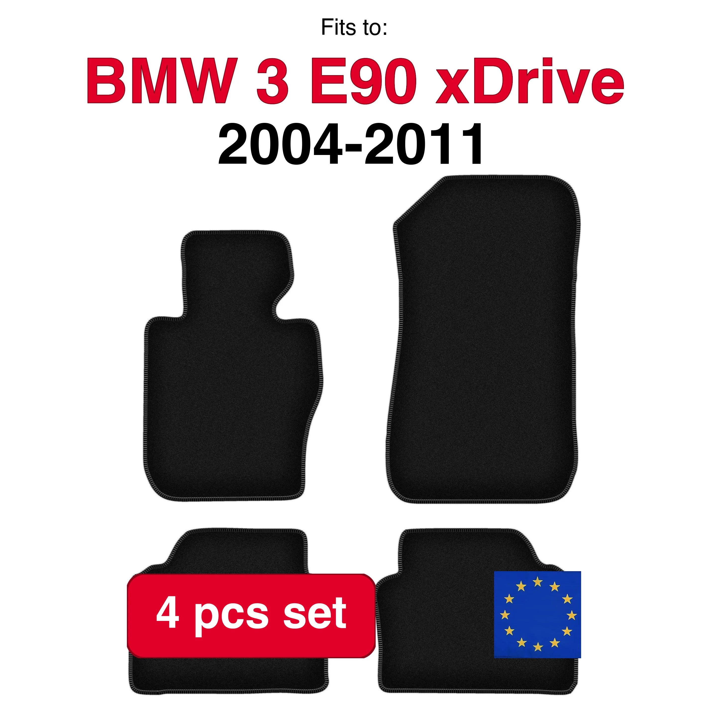 Jeu de tapis en velours pour BMW 3 E90 xDrive berline (2004-2011) -Noir (4 pièces)
