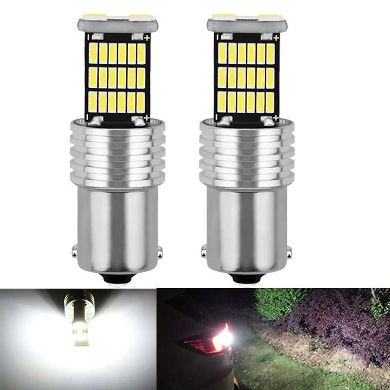 2 PCS P21/5W 1156 BA15S 1157 BAY15D LED Turn Bulbs Canbus 4014-45SMD 12V 24V 7000K White Car Reverse Brake Parking Backup Lights