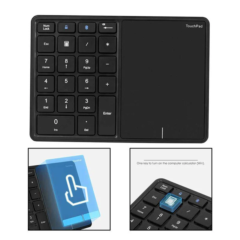 JOMAA Bluetooth Dual Mode Wireless Numeric Pad With Touchpad 22 Keys Rechargeable Numeric Keyboard For PC/Laptop/Desktop