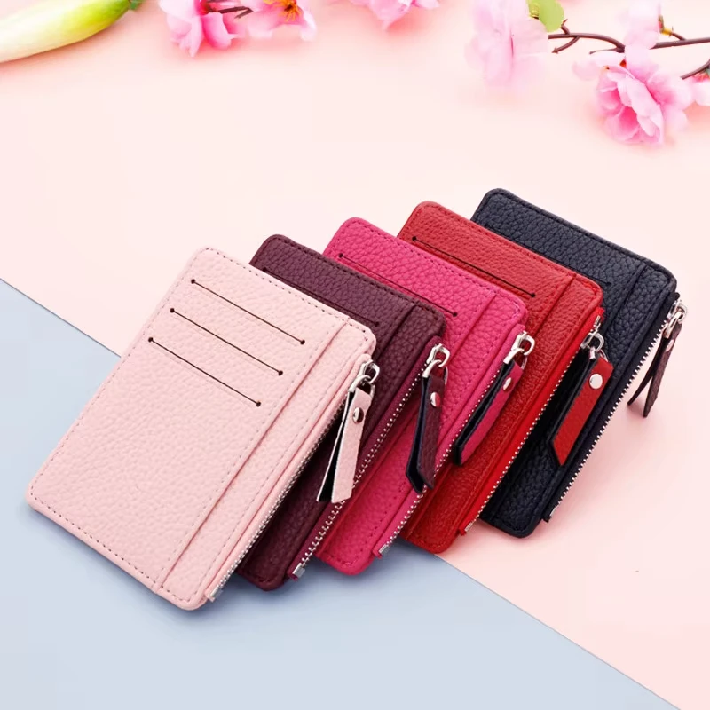 PU Leder Frauen ID Kredit Bank Karte Halter Zipper Schlanke Brieftasche Mode Kleine Geldbörse Geld Clip Fall Karteninhaber Abdeckung