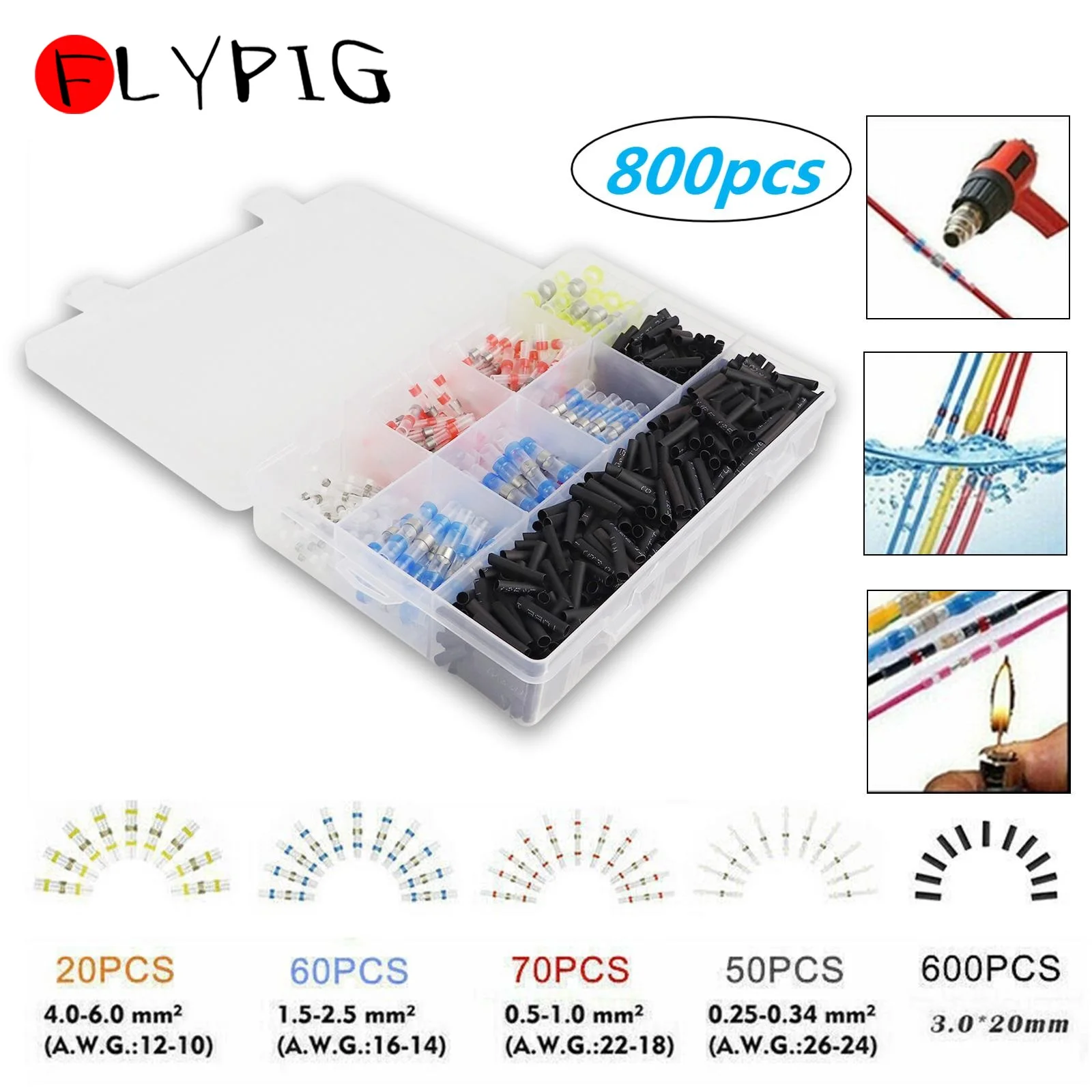 

800pcs Waterproof Solder Seal Wire Connectors Self Solder Sleeve Heat Shrink Butt Connector Insulated Butt Splice Wire Terminals