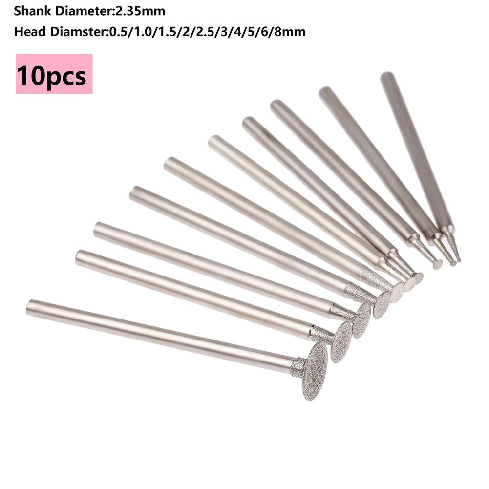 T Head Grinding Bit Professional Diamond Grinding Head Set for Carving and Polishing 10 Pieces in Silver Color