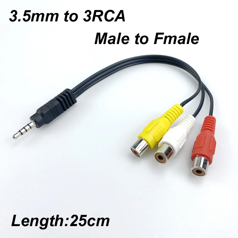 

25cm 3.5mm jack Aux Male Stereo Female Audio Video AV Adapter Cable to 3 RCA for High-Performance Video and Audio