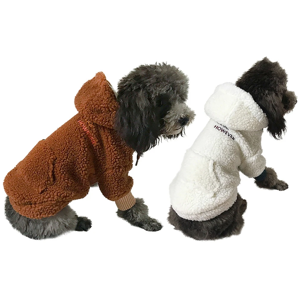 Pet Dog Hoodies Knitwear Sweaters Winter Clothes with Hat Plush Coat Windproof for Small Dogs Boy Girl Cats Apparel