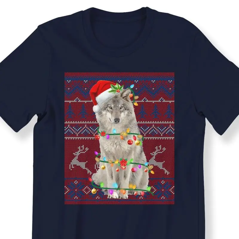 28 Christmas Wolf For And Kids T shirt Santa With Xmas Lights Gi