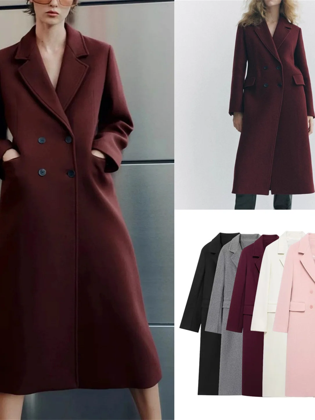 

New Autumn Winter Women's Commuter Sle Faionable Cotton Wool Blend Coat Jaet Long Sve Suit Collar Double Button
