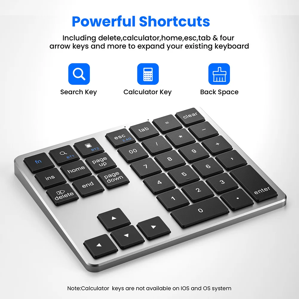 2.4G Bluetooth-Compatible Number Pad USB Rechargeable 35 Keys Wireless Numpad Ultra-thin Numeric Keyboard for MacBook Pro/Air