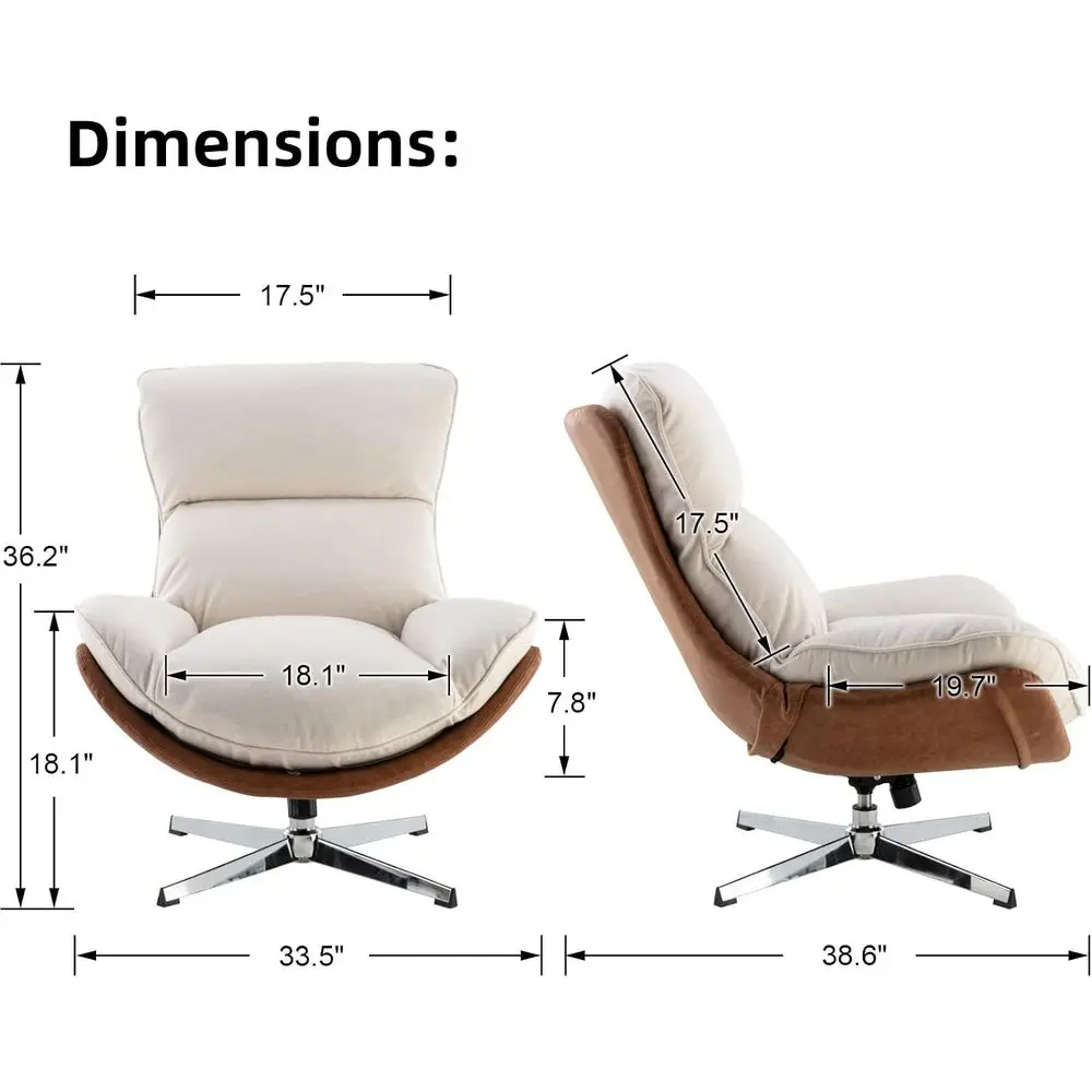 1-Pack Linen Swivel Lounge Chair, Beige | High Back Upholstered Accent Chair With Metal Base, ArmlComy Recliner Single Soa