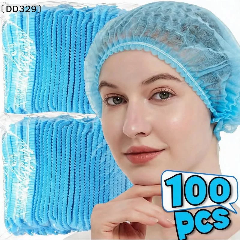 100 PCS Disposable Non Woven Bouffant Caps Breathable Anti Hair Shedding For Restaurants Cafes Kitchens Food Service 〔DD329〕