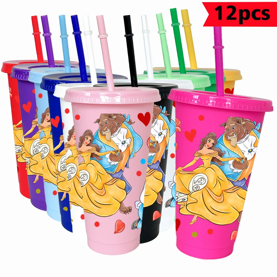 

12 pcs/pack Disney beautiful woman, beast 26oz colorful plastic tumbler birthday party drinking utensils juice coffee cup