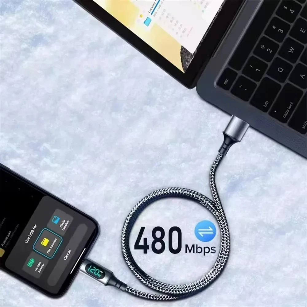 120 واط USB نوع C كابل شحن سريع 6A عالية السرعة شحن سلك شاشة ديجيتال كابل دائم آيفون هواوي Xiaomi ممن لهم فيفو