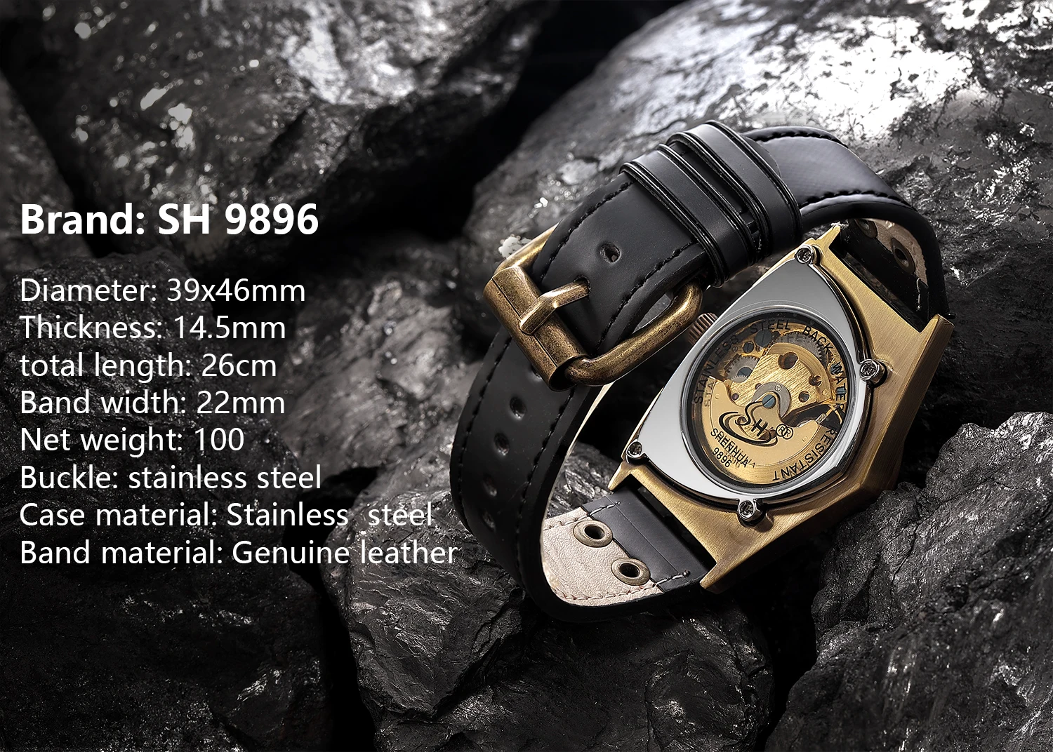 SHENHUA Steampunk สามเหลี่ยมผู้ชาย Skeleton Mechanical นาฬิกา Vintage Hollow Movement สายหนังแฟชั่นนาฬิกาข้อมือ Cool นาฬิกา