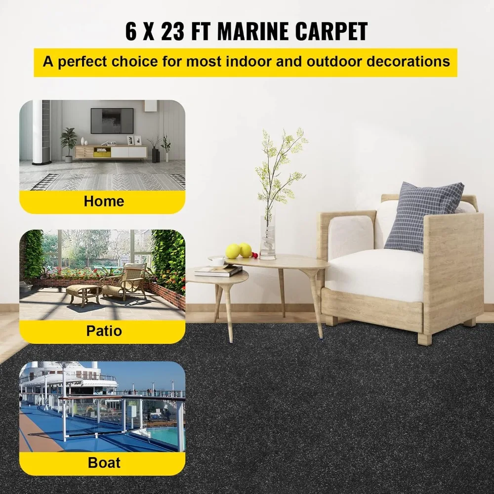 

Boat Carpet, 6 ft x 23 ft Marine Carpet for Boats, Waterproof Black Indoor Outdoor Carpet with Marine Backing Anti-Slide