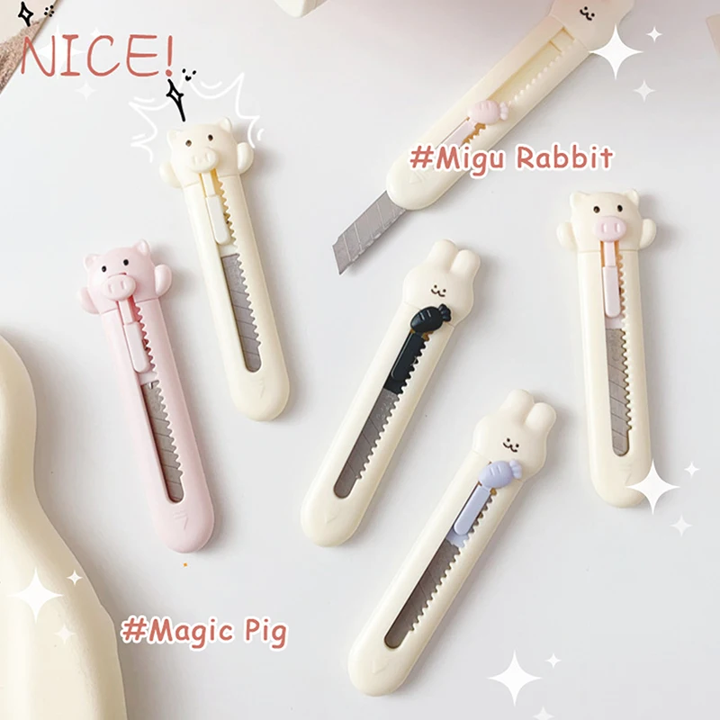 Fashion Mini Lovely Utility Knife Kawaii Cartoon Piggy Rabbit Paper Cutter Creative Portable Paper Cutter Office Accessories