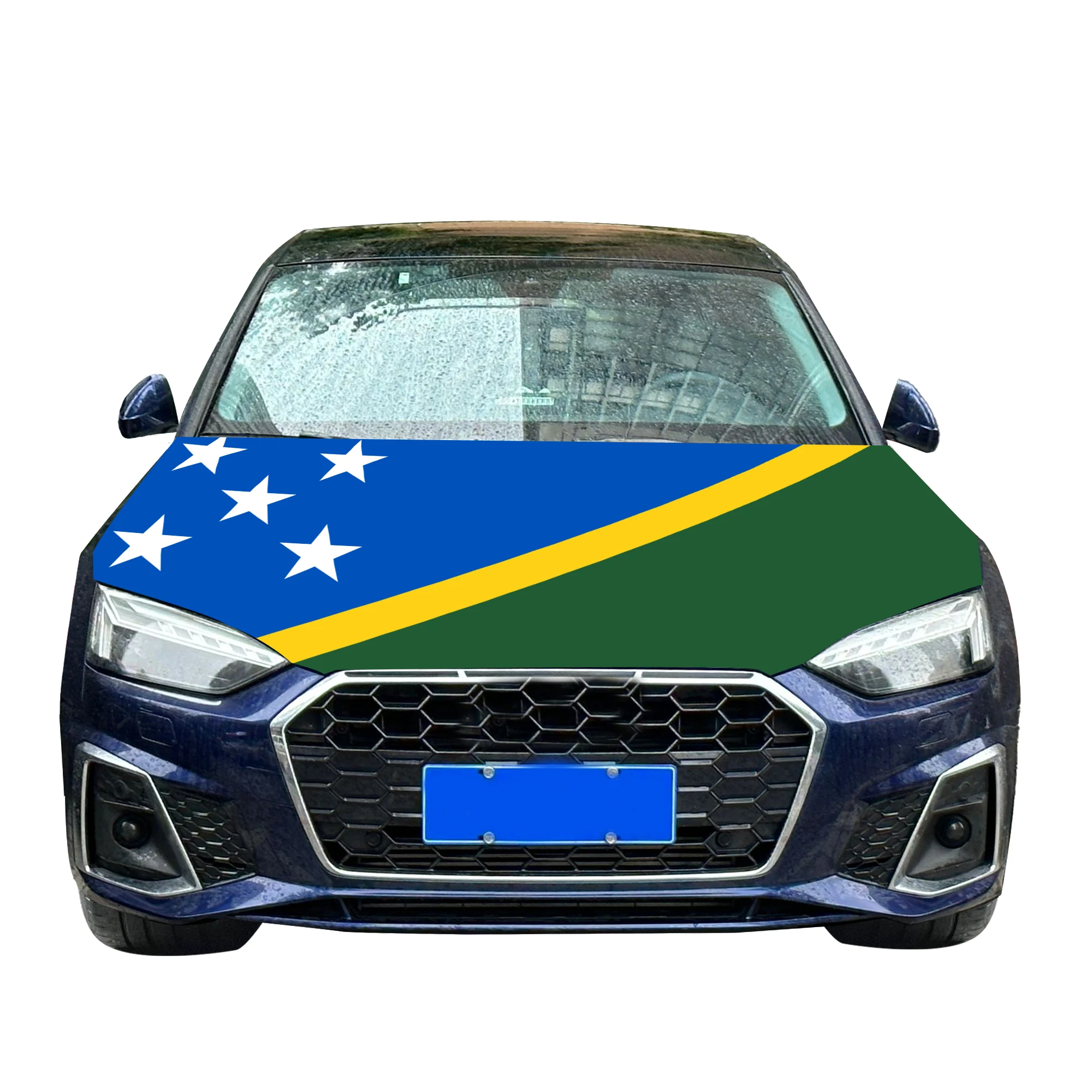 Solomon Islands Car Hood Cover Flag  Universal Size Elastic Polyester 120x150cm for Car Decor