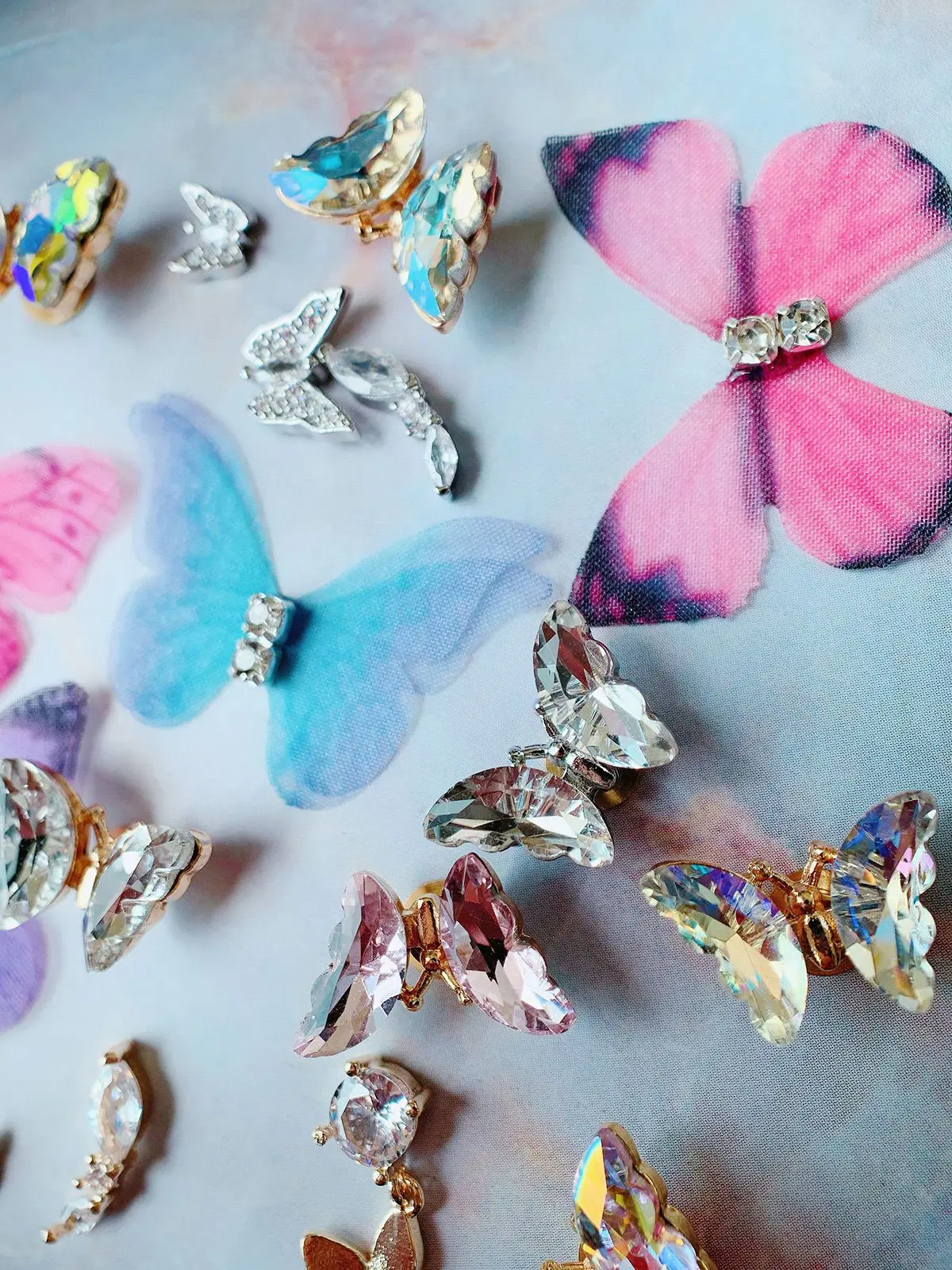 10 stks/partij Zomer Stof Draaibare Vlinder Nail Art Onderdelen Zirkoon Kristal Manicure Nagels Accesorios Levert Decoraties Charms