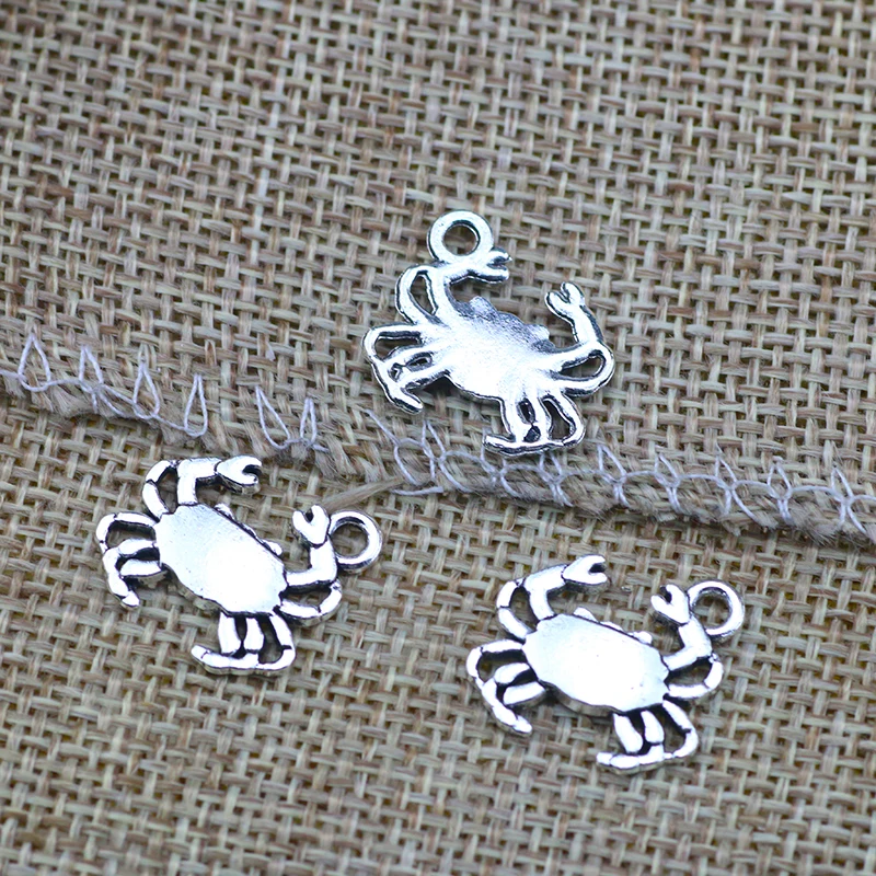 20 Pieces 15*16mm Mixed Alloy Antique Silver Color Crab Charms Bracelet Keychain Pendant Accessory For DIY Jewelry Making