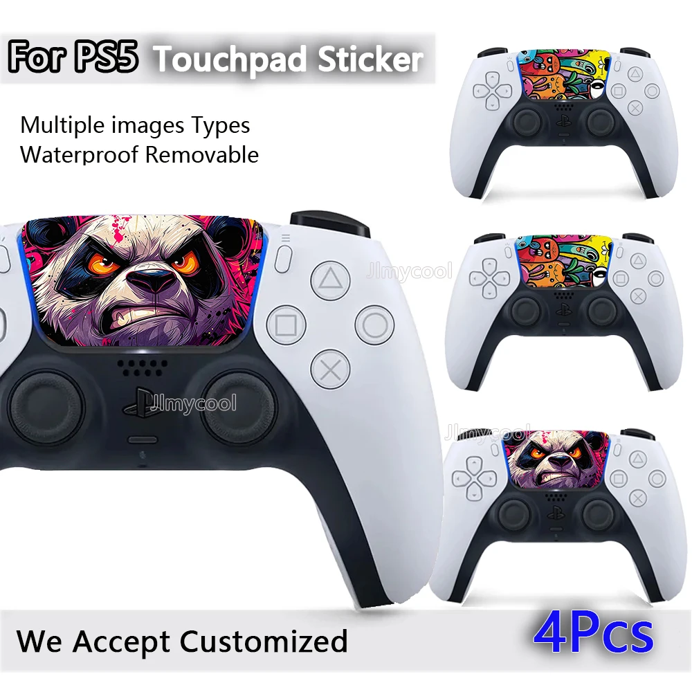 Anime Lovely Panda Pattern For PS5 Controller Touchpad Skin Stickers Waterproof Removable Gamepad Touch Pad Decals 4Pcs