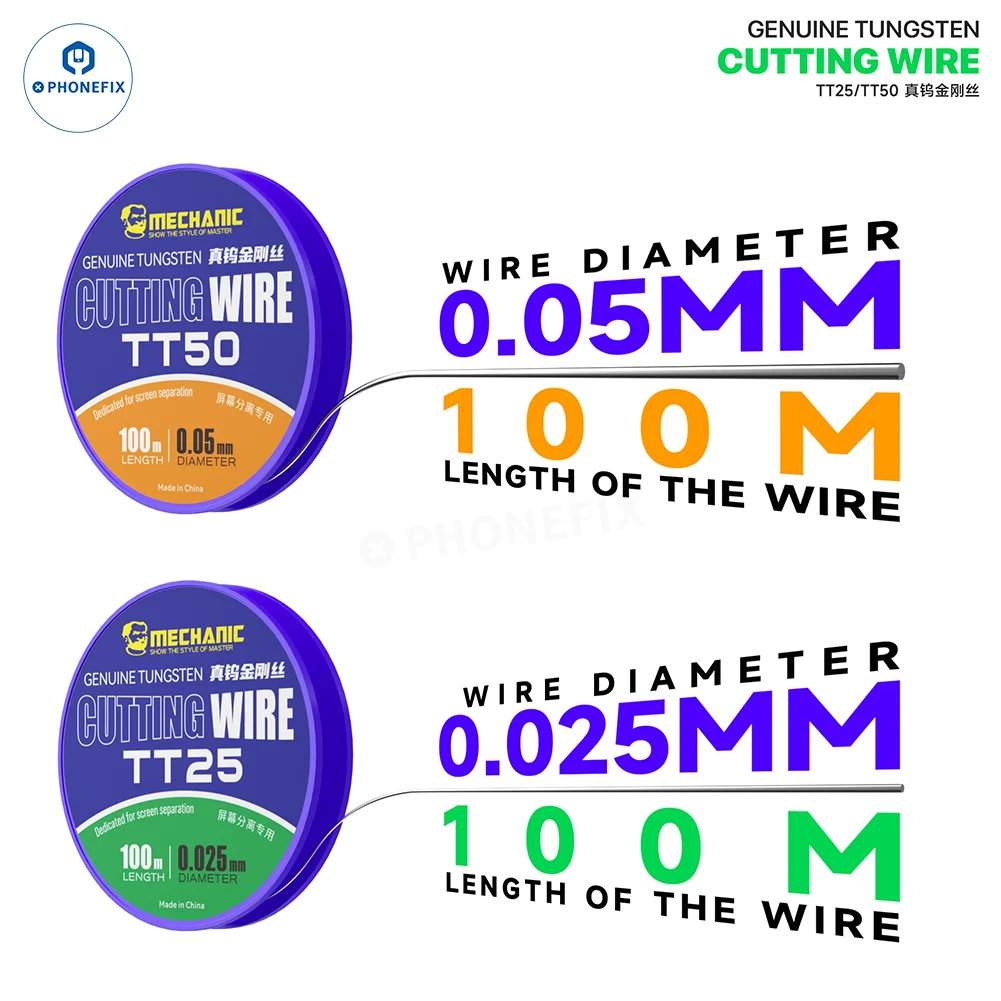 5pcs MECHANIC TT25 TT50 Genuine Tunsten Cutting Wire Diameter 0.025mm 0.05mm 100meters for Phone/iPad Screen Cutting Repair