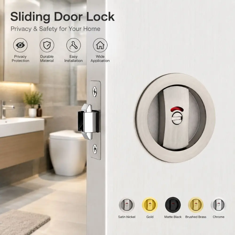 Premium Zinc Alloy Pocket Door Lock Versatile Self-Locking Sliding Privacy Lock Secure Door Hardware Home