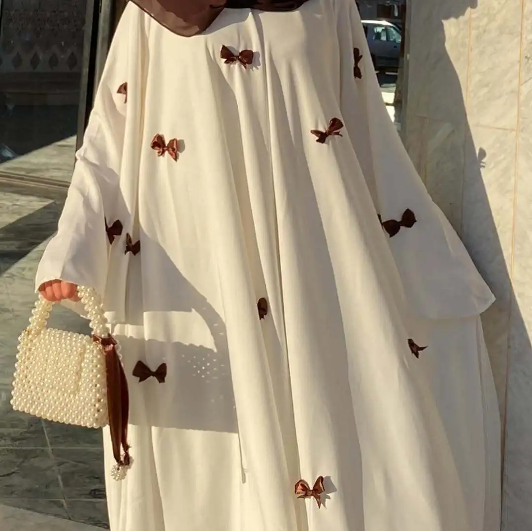 Eid Abaya musulmana Vestidos de fiesta para mujer, Vestidos islámicos de Ramadán con lazo y manga acampanada, vestido largo árabe Jalabiya Marruecos Dubai Abayas Kaftan