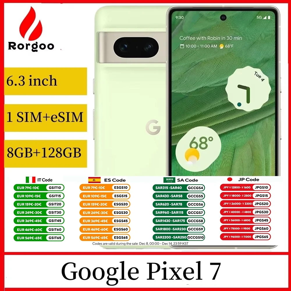 هاتف محمول Google Pixel 7 5G ، مع شاشة AMOLED ، ذاكرة رام 8 جيجابايت ، ذاكرة روم 50 ميجا بكسل ، NFC ، ثماني النواة ، Google Tensor ، G2 ، هاتف ذكي أندرويد ، هاتف خلوي