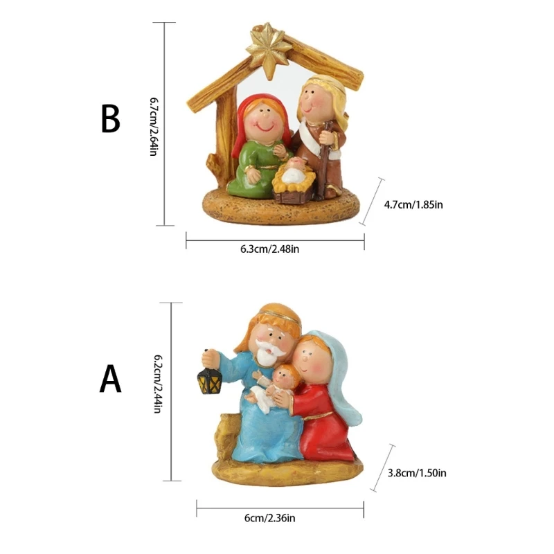 

4X7B Cartoon Nativity Scene Resins Miniature Statues Tabletop Decors Christmas Figurines For Holiday Display Ornament Gift