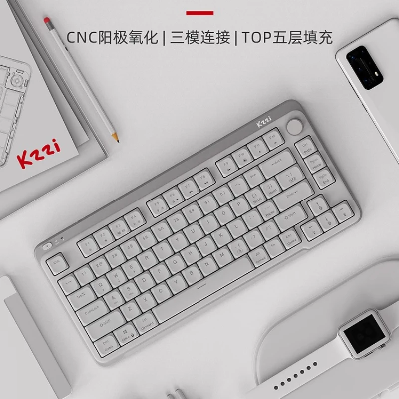 KZZI I75 Mechanisch toetsenbord Draadloos Tri-modus Aluminium frame Multifunctionele knop Stil Office Gaming-toetsenbord Laptops