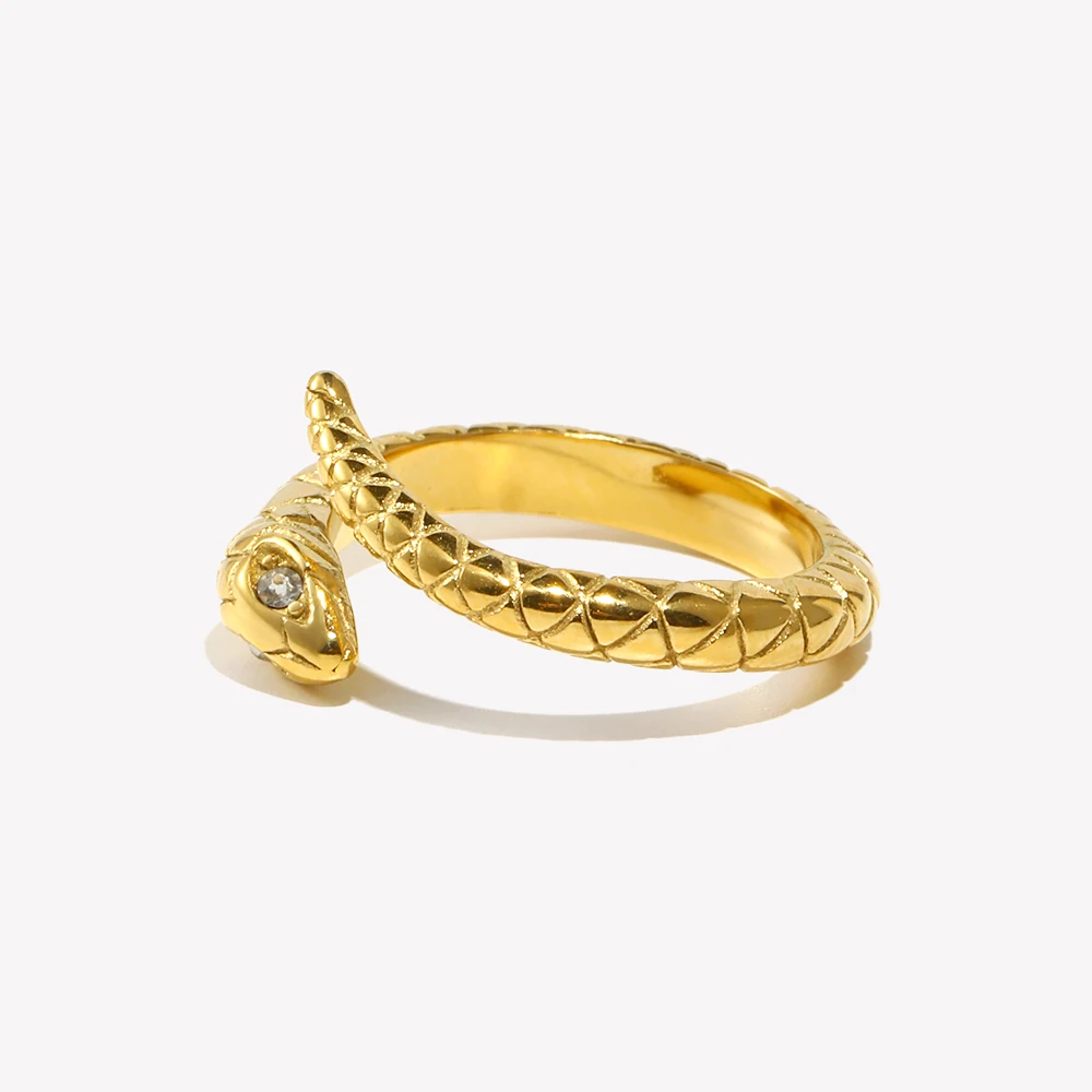 E.B.belle Waterproof Hypoallergenic Opening Crystal Eye Gold Plated Stainless Steel Snake Rings Vintage Accessories For Women