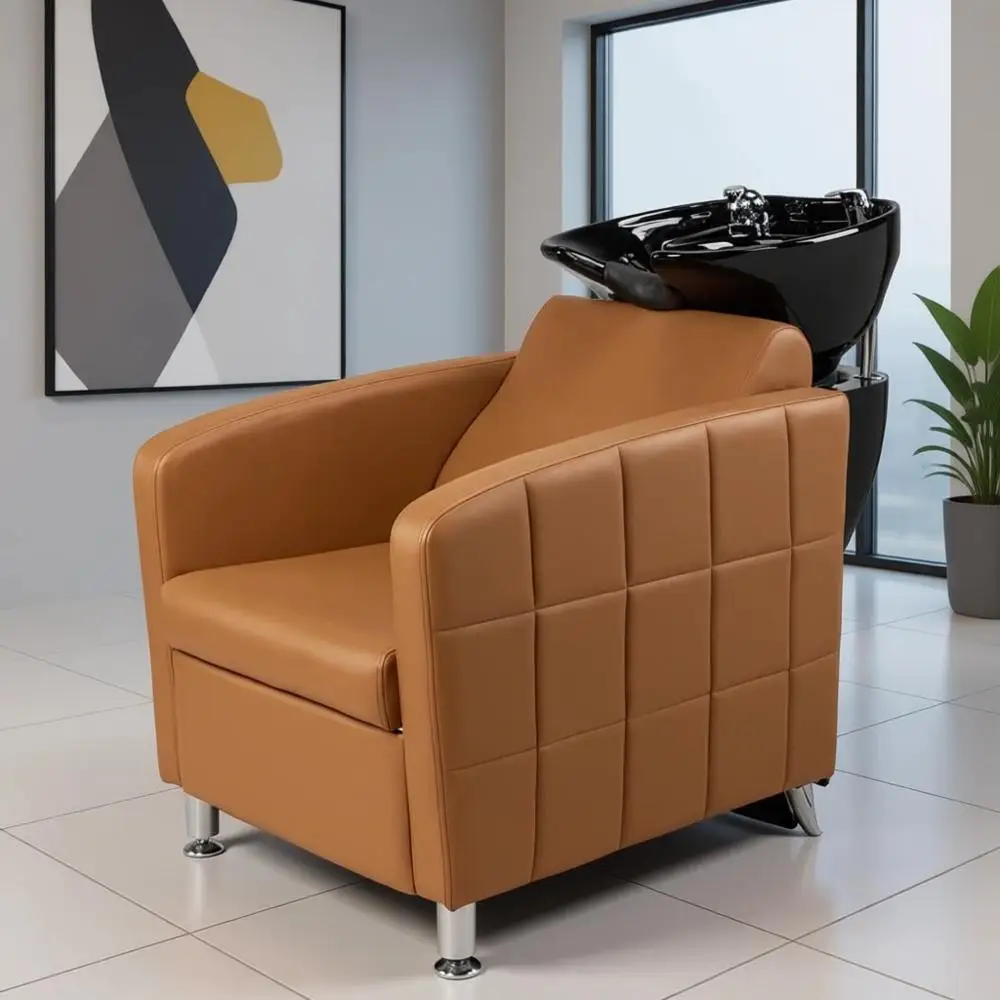 

Extra Wide Seat Porcelain Shampoo Bowl with Chair for Beauty Spa and Barbershop