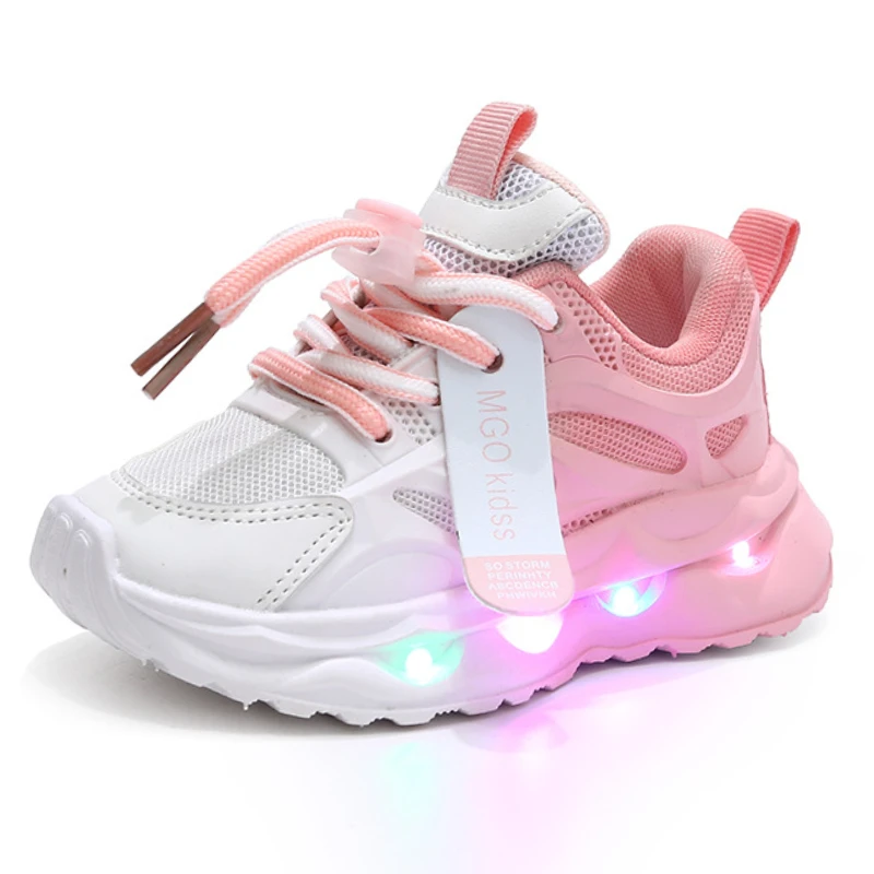 Autumn Children's Sports Shoes Gradient Color Leather Boys&girls Luminous LED Light Shoes Boys' Casual Sneakers 1-6 Years Old