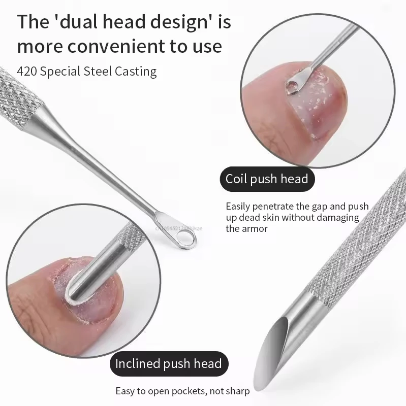 Doppelköpfiger Edelstahl-Nagelhautentferner und Nagelhautschieber, Peeling-Vorbereitungswerkzeug, abgeschrägter Schaber, Maniküre-Stift, Nagelkunstwerkzeuge