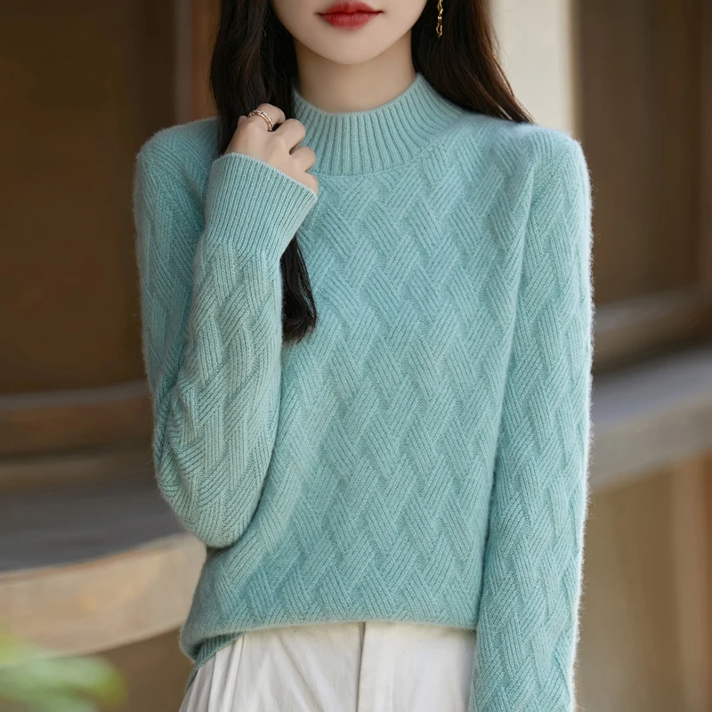 100% Merino wool autumn and winter new women's sweater crewneck jumper CHIC sense knitted warm base top