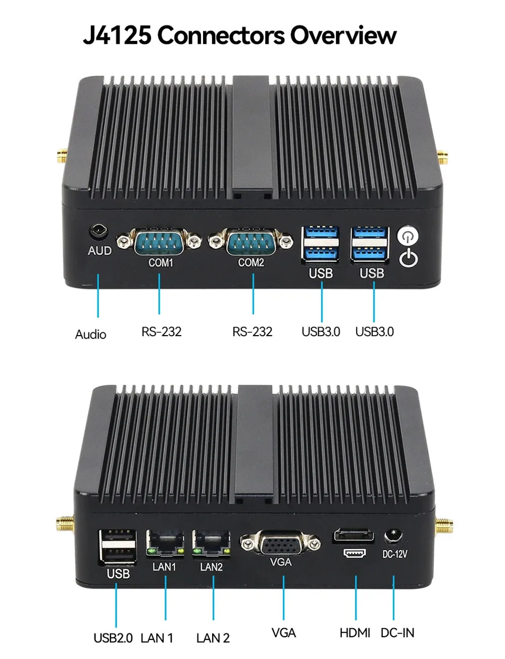 Fanless Industrial Mini PC J6412 J4125 12th Gen N100 N150 2*LAN RS232 HD VGA Win10/11 Linux Ubuntu WIFI Desktop Computer Home PC