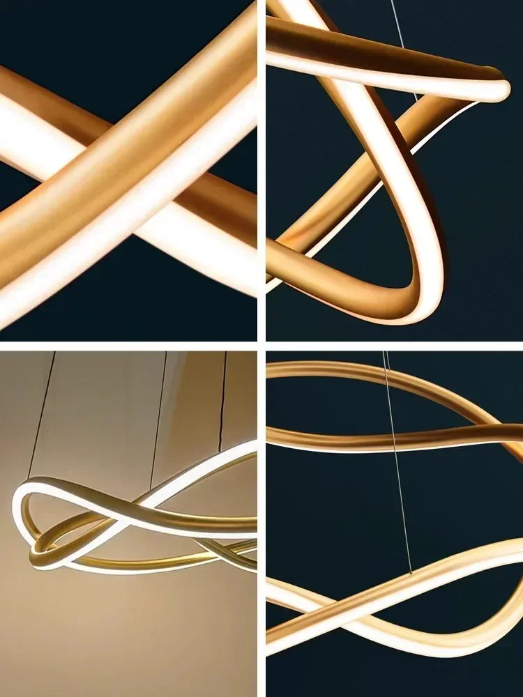 Modern Designer 3d Curved Pendant Lamp Living Room Restaurant Bedroom Kitchen Hotel Line Art Led Chandelier Home Decor Lighting