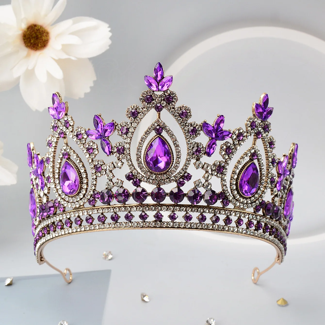 Luxus hochwertige königliche Königin lila Kristall Hochzeits krone für Frauen Strass Bankett Tiara Kostüm Haarschmuck Accessoires